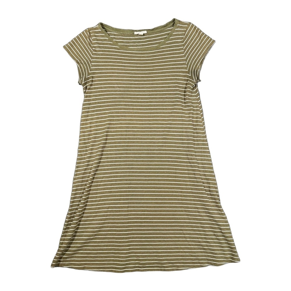 Eileen Fisher Olive Striped Hemp Organic Cotton Knit T-Shirt Dress Women S NWOT
